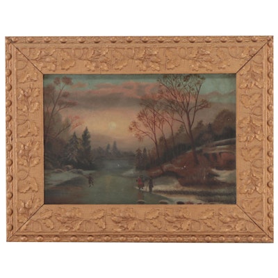 Gouache Painting of Winter Scene, Late 19th Century
