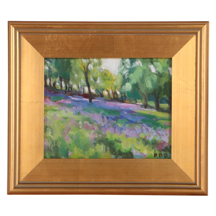 Peter Chorao Landscape Oil Painting "Bluebell Landscape," 2022