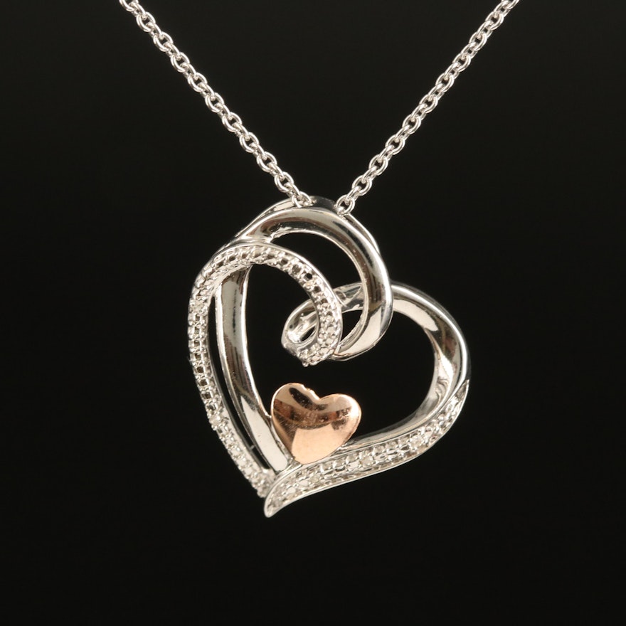 Sterling Diamond Heart Necklace with 10K Accent