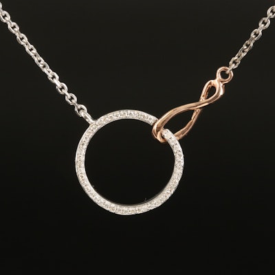 Sterling Diamond Circle Necklace with 10K Infinity Accents