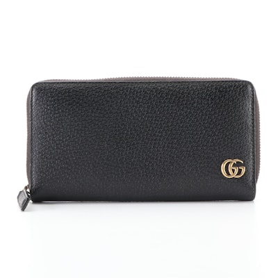 Gucci GG Zip-Around Wallet in Black Cinghiale Leather with Box