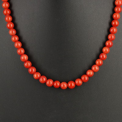 Coral Bead Necklace with 14K Clasp