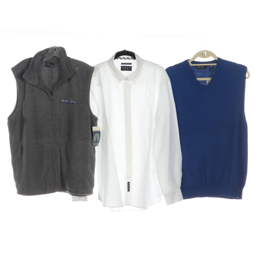 Men's Pepperdine University Fleece Vest with Other Vest and Button-Down Shirt