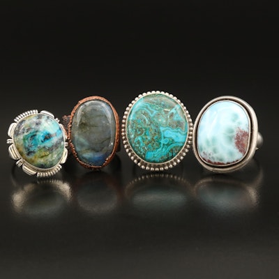 Labradorite, Sterling and Larimar Featured in Ring Selection
