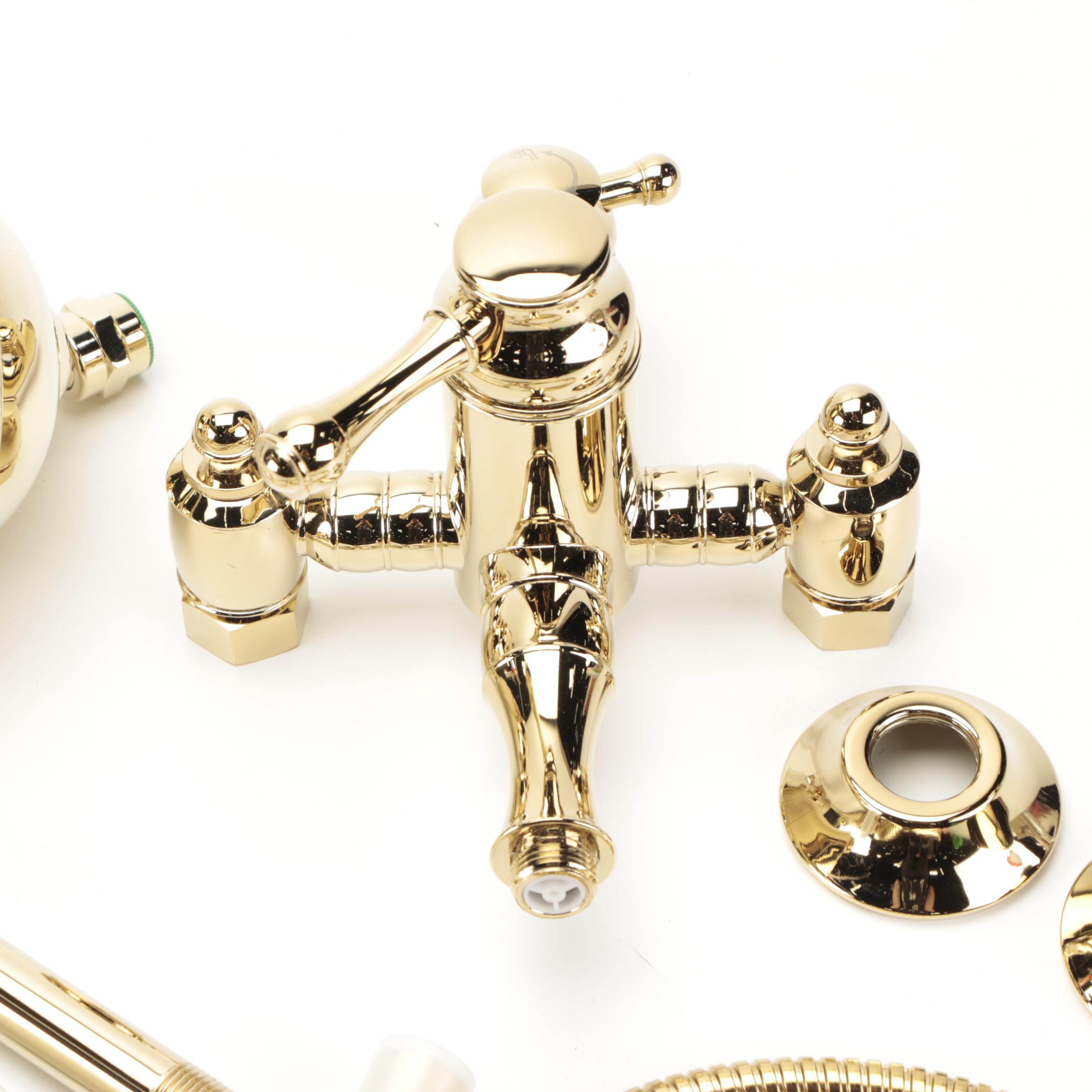 Polished Brass Exposed Pipe Shower with Hand Shower EBTH