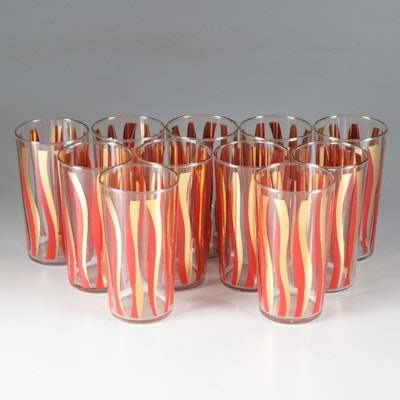 Mid Century Modern Red and Gold Glass Tumblers, 1950s