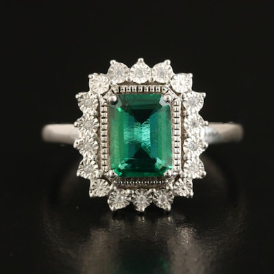 Sterling Emerald and Cubic Zirconia Ring
