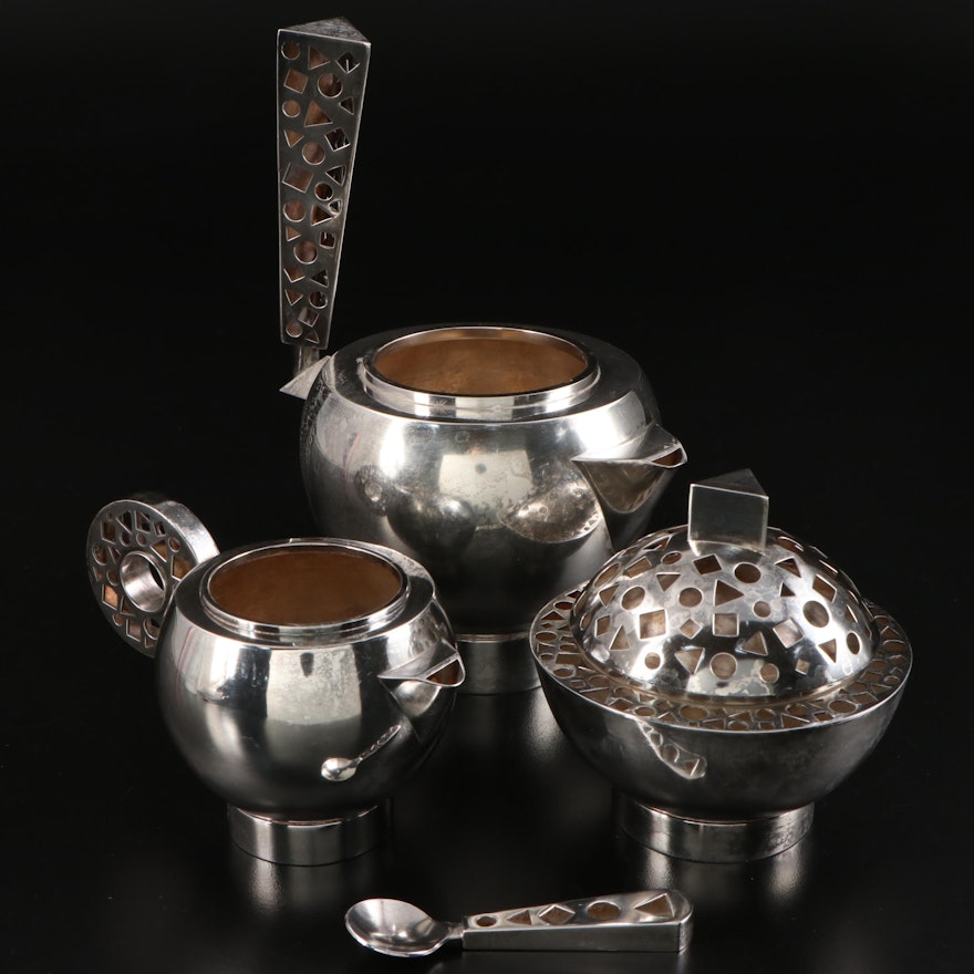 Louis Graveline Modernist Sterling Silver Tea Set