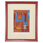 David Storey Cubist Style Linoleum Cut, 1988