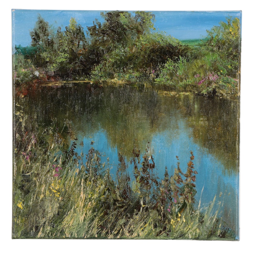 Garncarek Aleksander Landscape Oil Painting "Nad Stawem," 2022