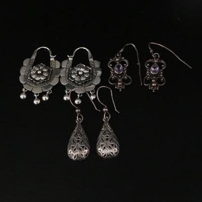 Sterling Earring Selection Including Amethyst