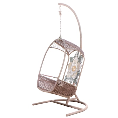 Resin Wicker Patio Swing Chair on Stand