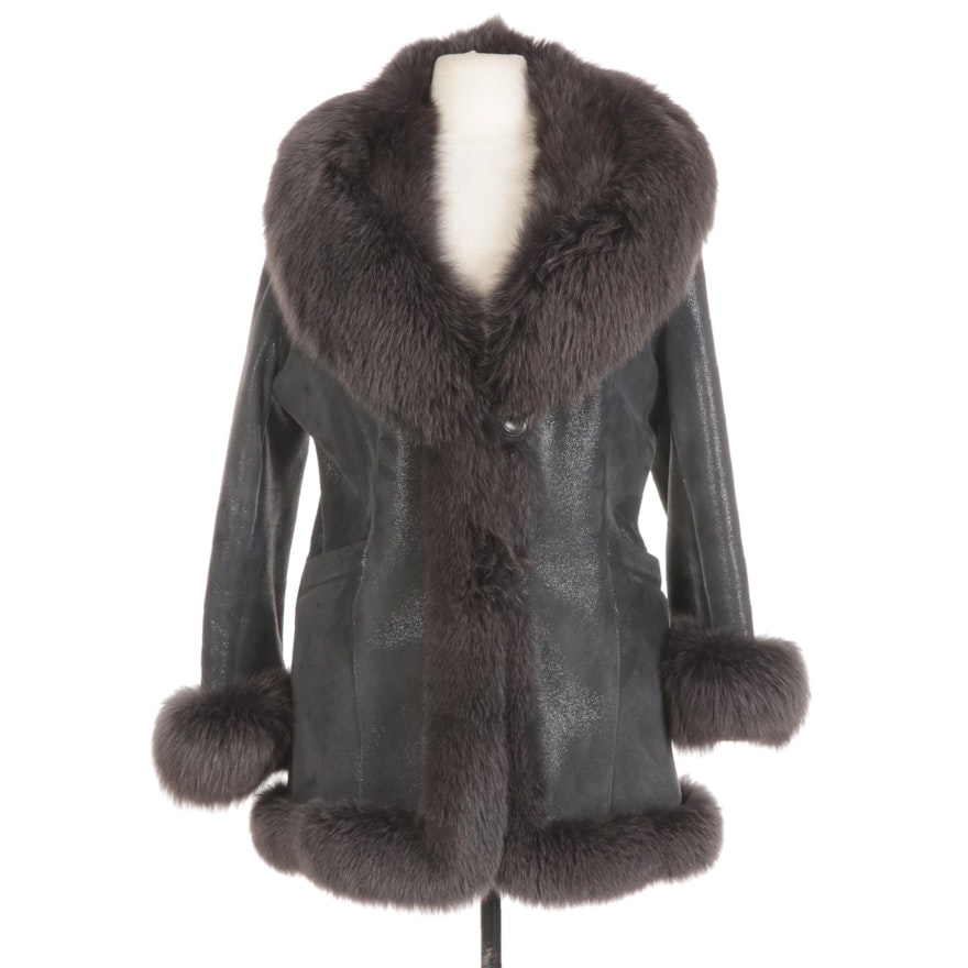 Toppolino Shearling Coat with Fox Fur Trim