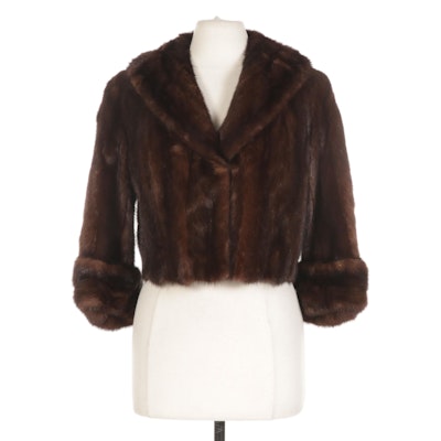 Mink Fur Cropped Jacket with Shawl Collar and Turned-Back Cuffs