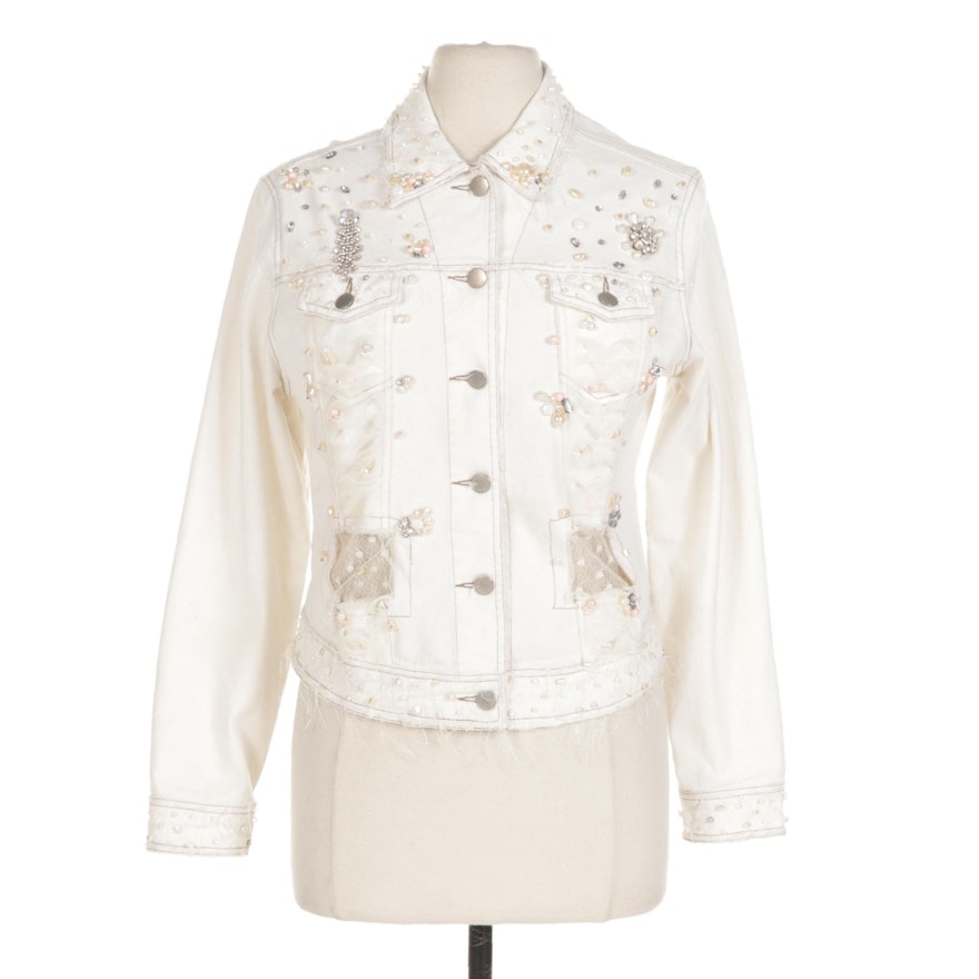 Mary Frances Embellished White Denim Jacket