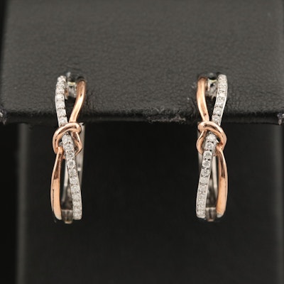 Sterling Diamond Crossover Hoop Earrings with 10K Accents
