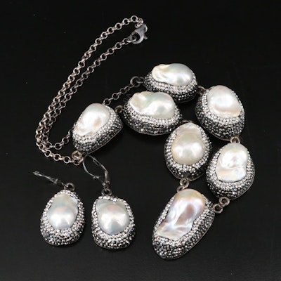 Sterling Pearl and Glass Drop Necklace and Earrings