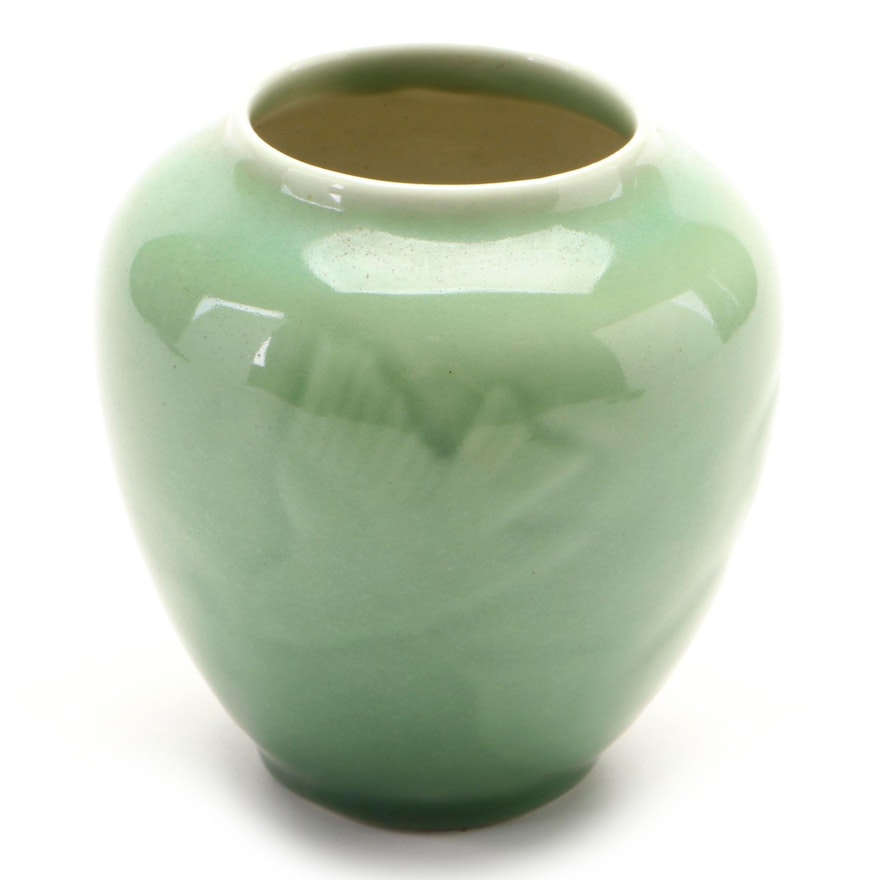 Rookwood Pottery Green High Glaze Ceramic Vase, 1945