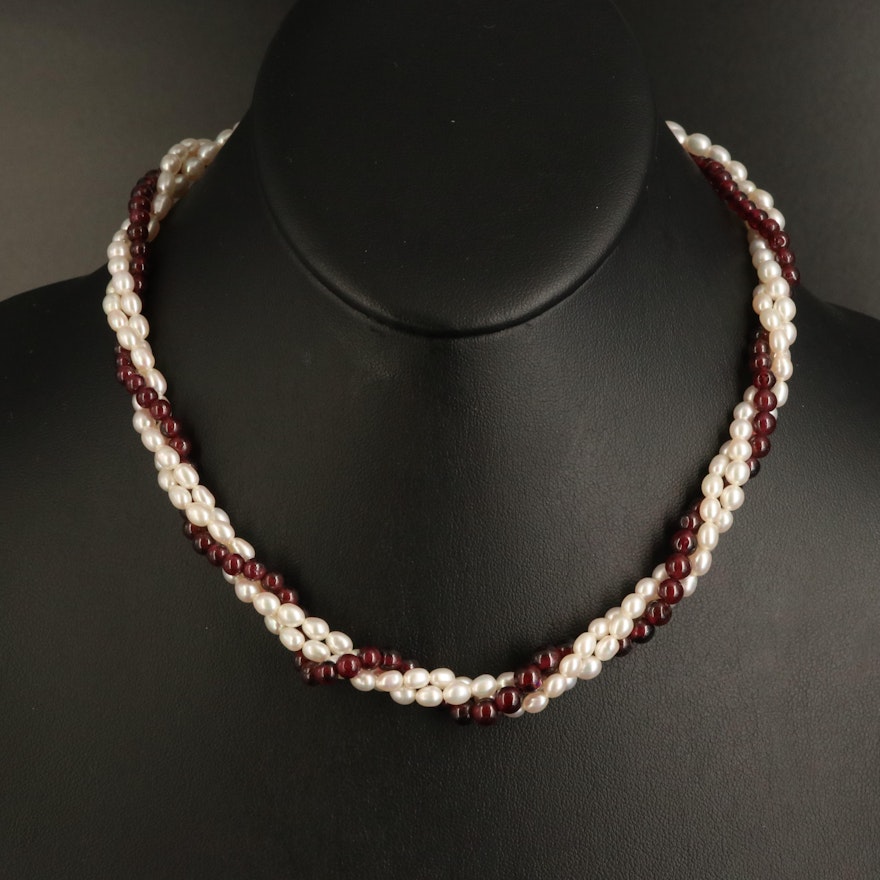Pearl and Garnet Torsade with 14K Clasp