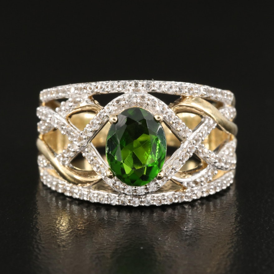 Sterling Diopside and Sapphire Ring with Woven Design