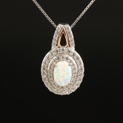 Sterling Opal and Sapphire Necklace with 10K Accent