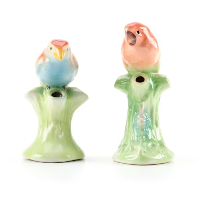 Czech Ceramic Figural Bird Bud Vases, Mid-20th Century