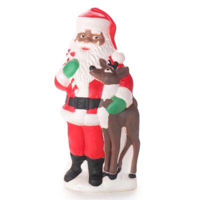 Illuminated Christmas Blow Mold Santa Claus and Reindeer