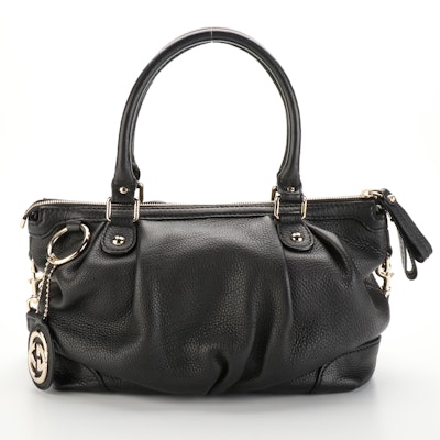 Gucci Sukey Small Convertible Zip Tote in Black Deerskin with Detachable Strap