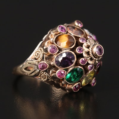8K Multi-Gemstone Dome Ring Including Ruby, Sapphire and Garnet