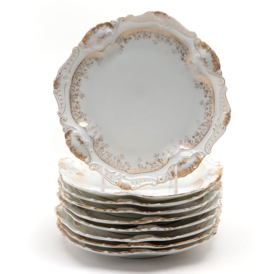 A. Lanternier Gilded Limoges Porcelain Luncheon Plates, Late 19th Century