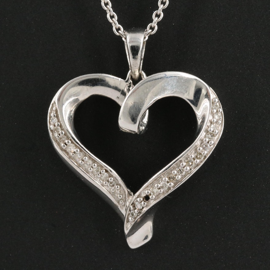 Sterling and Diamond Heart Pendant Necklace