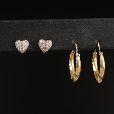 18K Hoop Earrings with 10K 0.32 CTW Diamond Heart Stud Earrings