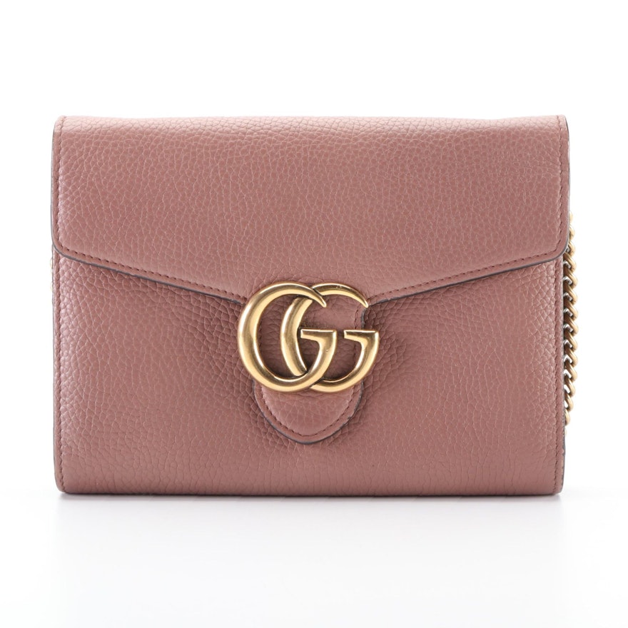 Gucci GG Marmont Flap Clutch Wallet-on-Chain in Grainy Calfskin Leather