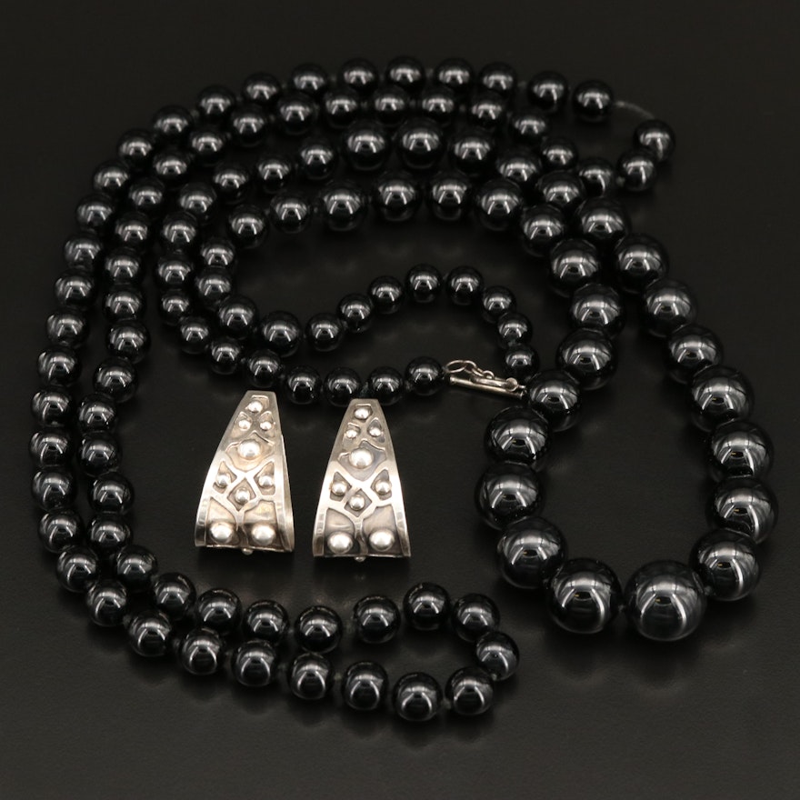 Mexican Sterling Earrings and Black Onyx Necklaces
