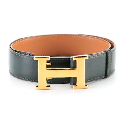 Hermès Reversible Constance H Buckle Belt 32mm in Green/Natural Leather