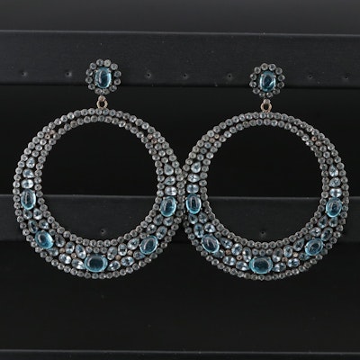 Sterling Sky and Swiss Blue Topaz, Diamond and Apatite Cluster Drop Earrings