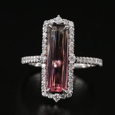 Platinum 3.16 CT Parti-Colored Tourmaline and Diamond Ring with GIA Report