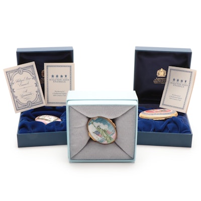 Halcyon Days "Statue of Liberty" Box with Other Enamel Boxes