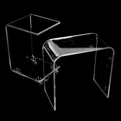Two Modernist Bent Acrylic Side Tables, 21st Century