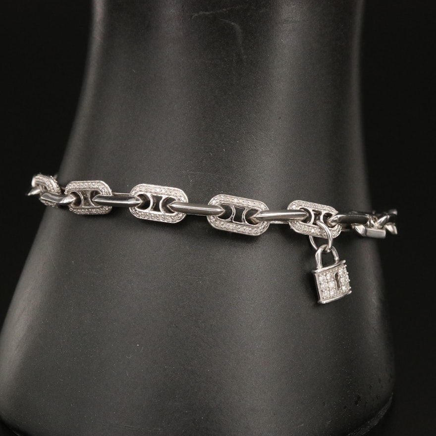 Sterling 0.75 CTW Diamond Mariner Bracelet with Padlock Charm