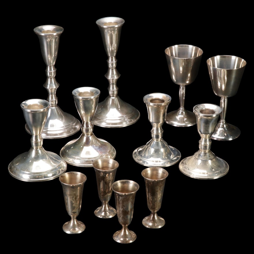 Duchin Creation and Gorham Candlesticks with Other Sterling Goblets