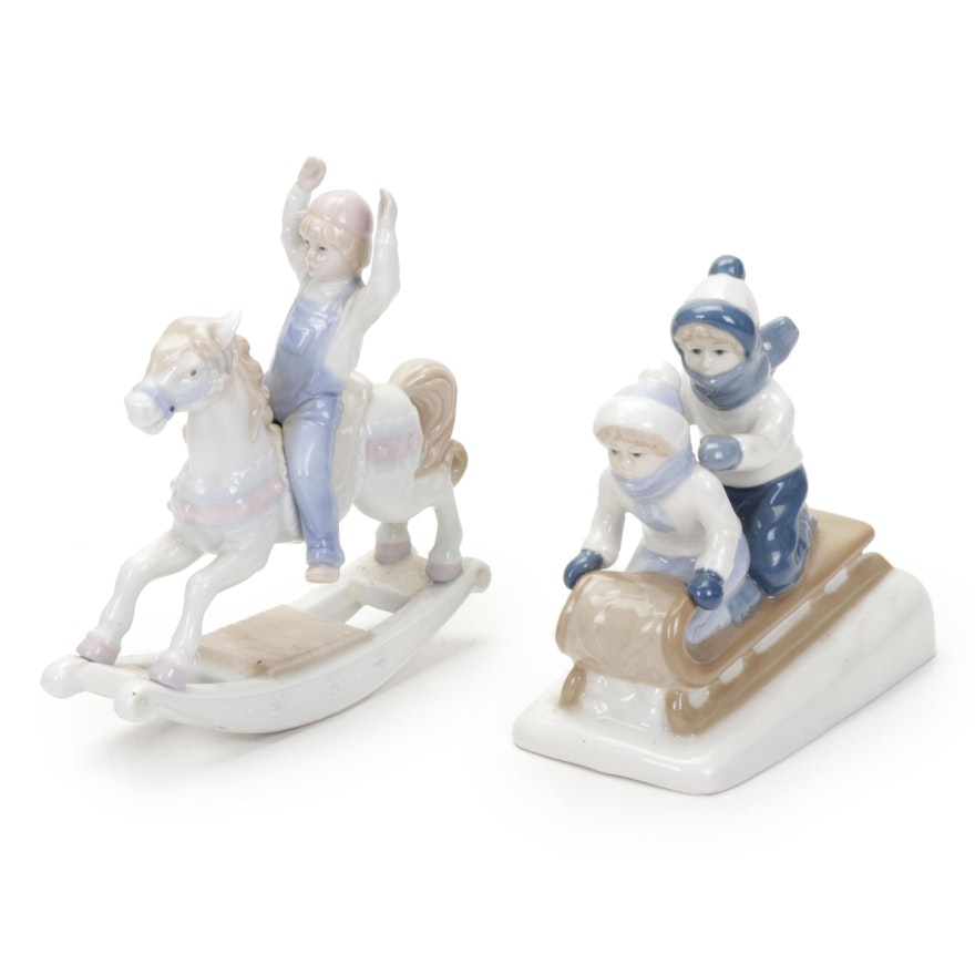Paul Sebastian "Boy on Rocking Horse" and Other Porcelain Figurine