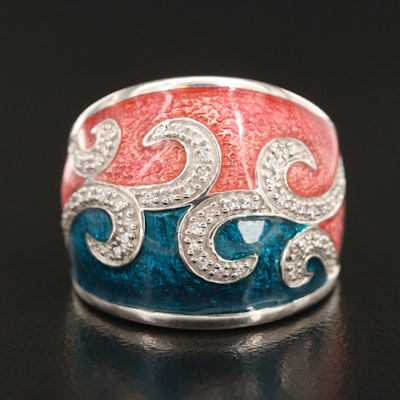 Sterling Diamond and Enamel Ring