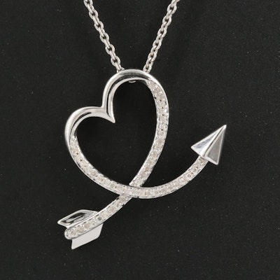Sterling Arrow-Heart Diamond Pendant Necklace