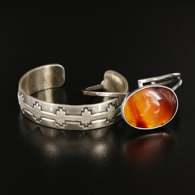 Sterling Agate Cuff with Hubert Taylor Hopi Sterling Cuff