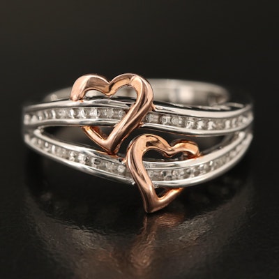 Sterling Silver Diamond Double Heart Ring