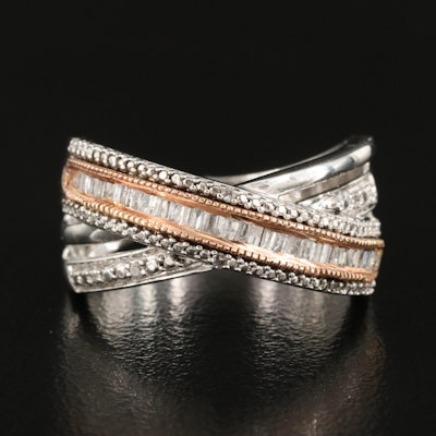 Sterling Diamond Crossover Ring with 10K Accents