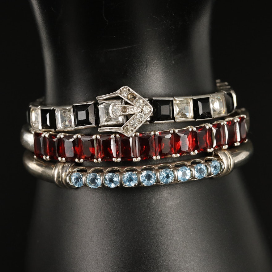 Sterling Bracelets Including Garnet and Glass