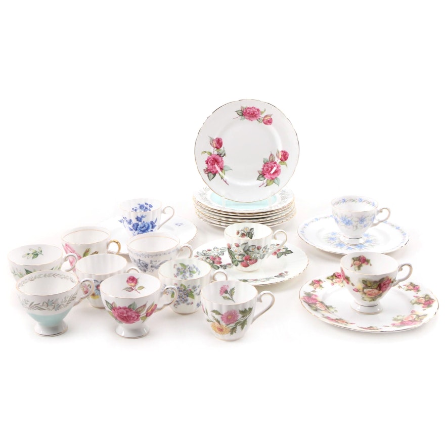 Royal Tuscan Floral Pattern Bone China Teacups with Salad Plates