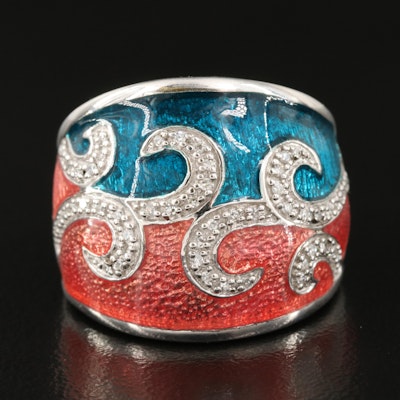 Sterling Scrollwork Ring Featuring Diamonds
